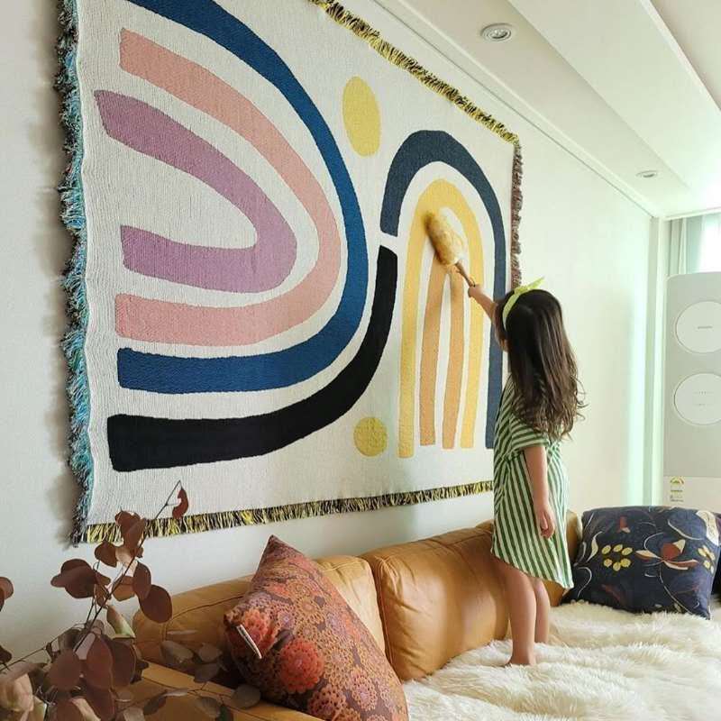 Boho Throw Blanket Fringe - Textile City Ins Dicke Baumwolldecke, abstraktes