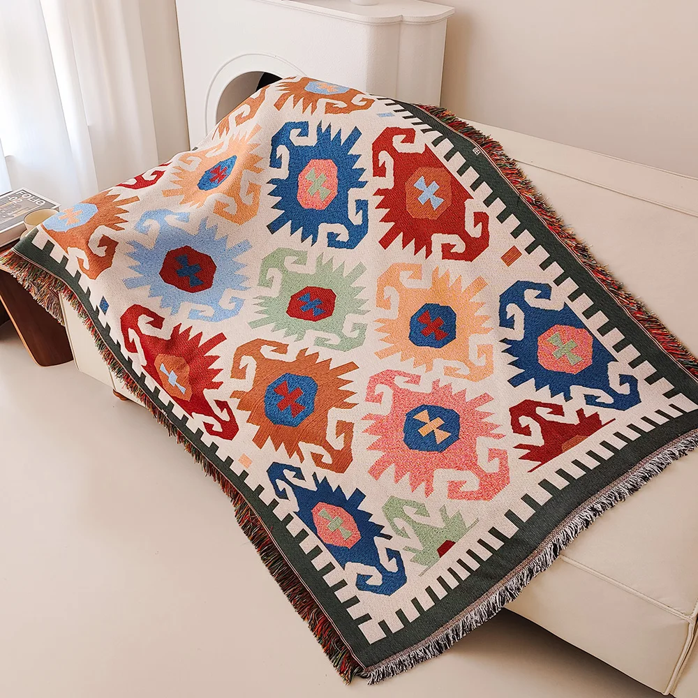 Boho Throw Blanket Fringe - Neue Sofadecke, Boho-Überwurfdecke mit Fransen, geometrischer