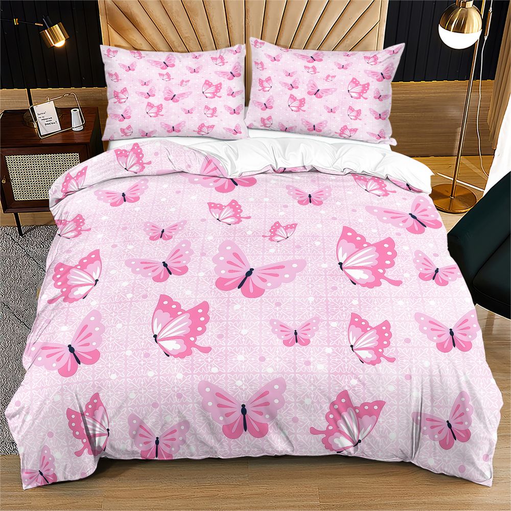 Aesthetic Floral Duvet Cover - Schmetterling-Bettwäsche-Set Ästhetisches Blumen-Bettwäsche-Set Digital Bedruckte Bettdecke
