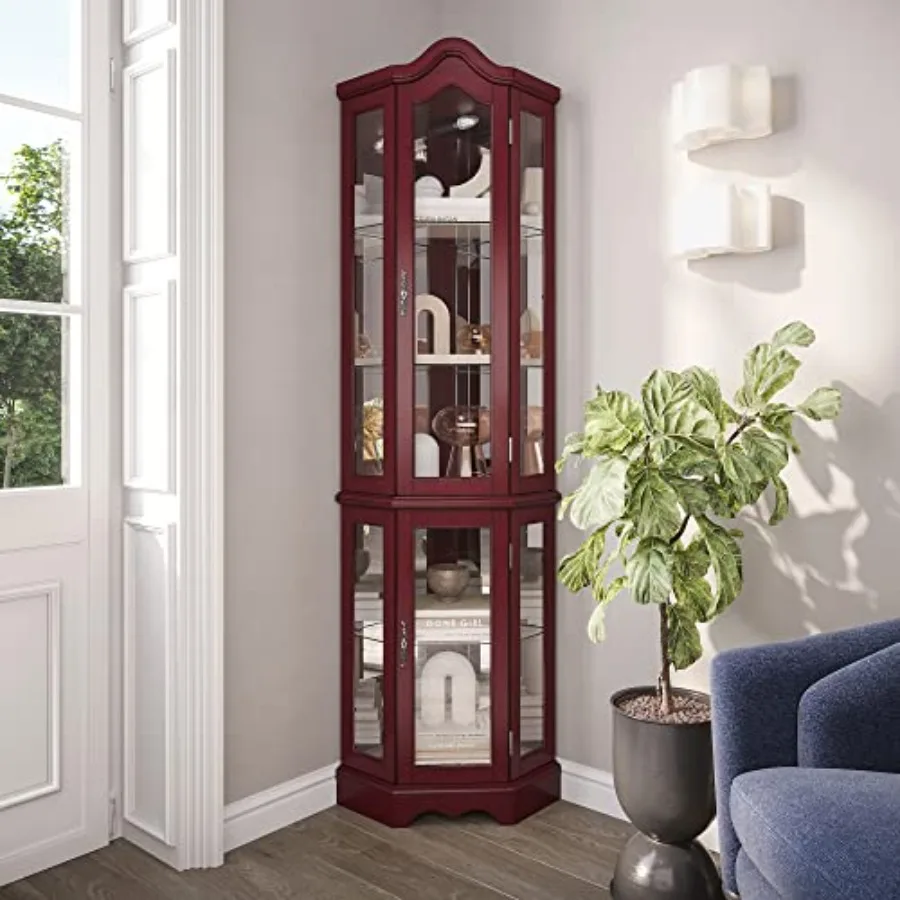 Storage & Organization - Beleuchteter Eck-Display-Schrank mit Gebogener Oberseite, Holzregal