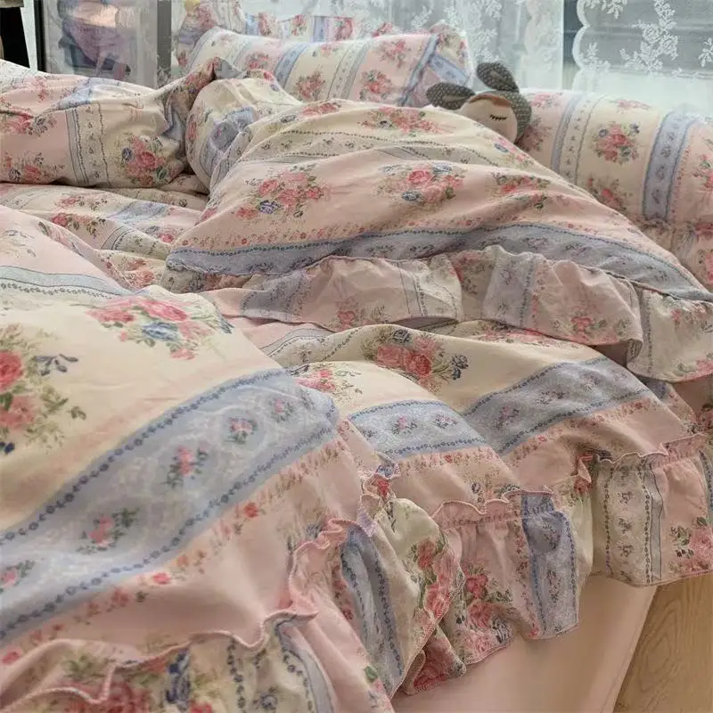 Aesthetic Floral Duvet Cover - Koreanischen Stil Prinzessin Floral Bettwäsche Set