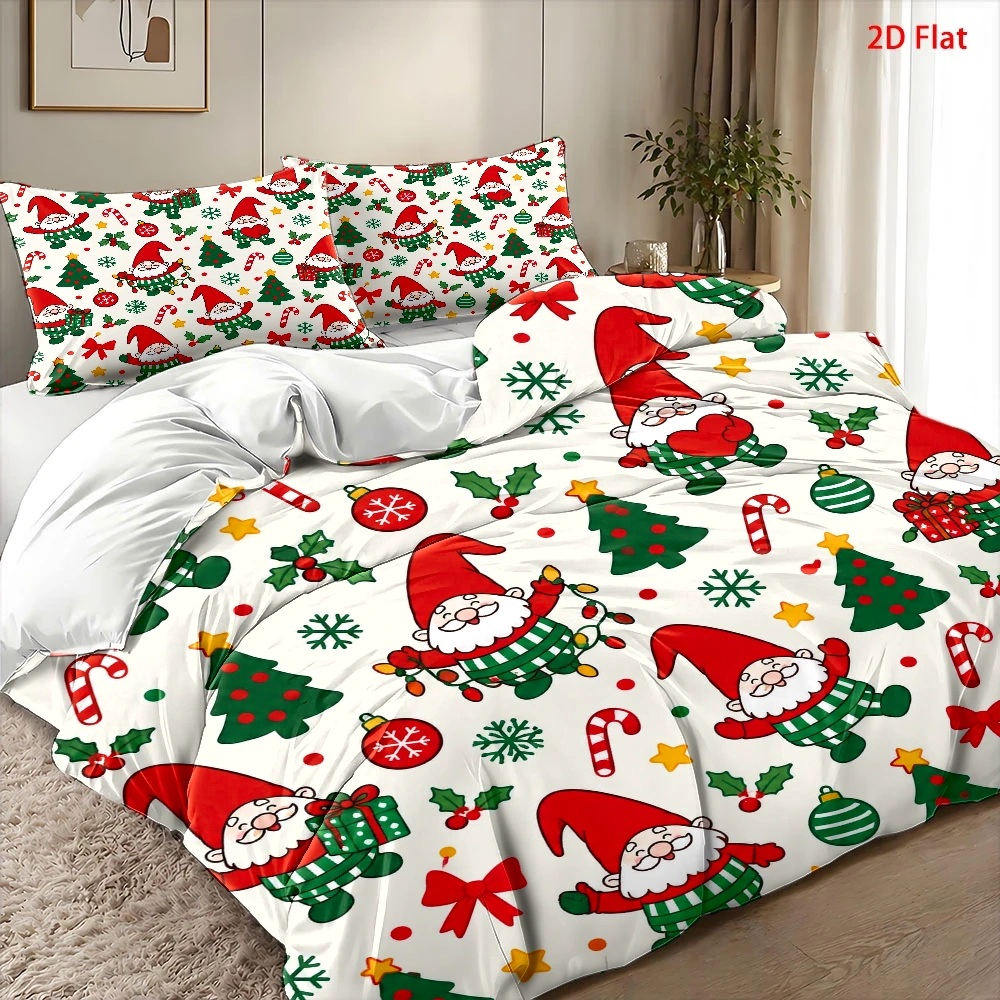 Duvet Cover Sets With Zipper - Weihnachtsgnom-Weihnachtsbaum-Bettwäsche-Set, dreiteiliges Bettwäsche-Set (1 Bettbezug +