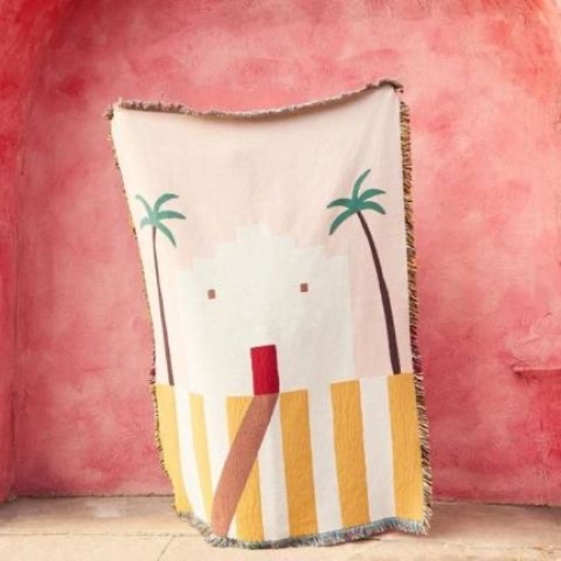 Boho Throw Blanket Fringe - Pastellrosa Desert Adobe Wurfdecke im Mid-Century