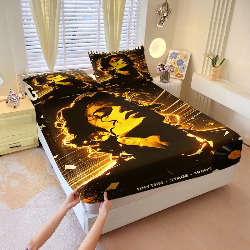 Fitted Bed Sheets Deep Pocket - Pop-Ikone Michael Jackson Spannbettlaken-Set King Of