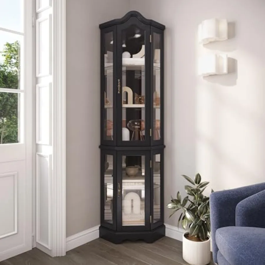 Kitchen - Beleuchteter Vitrinenschrank mit dreiseitigem Glasfenster für