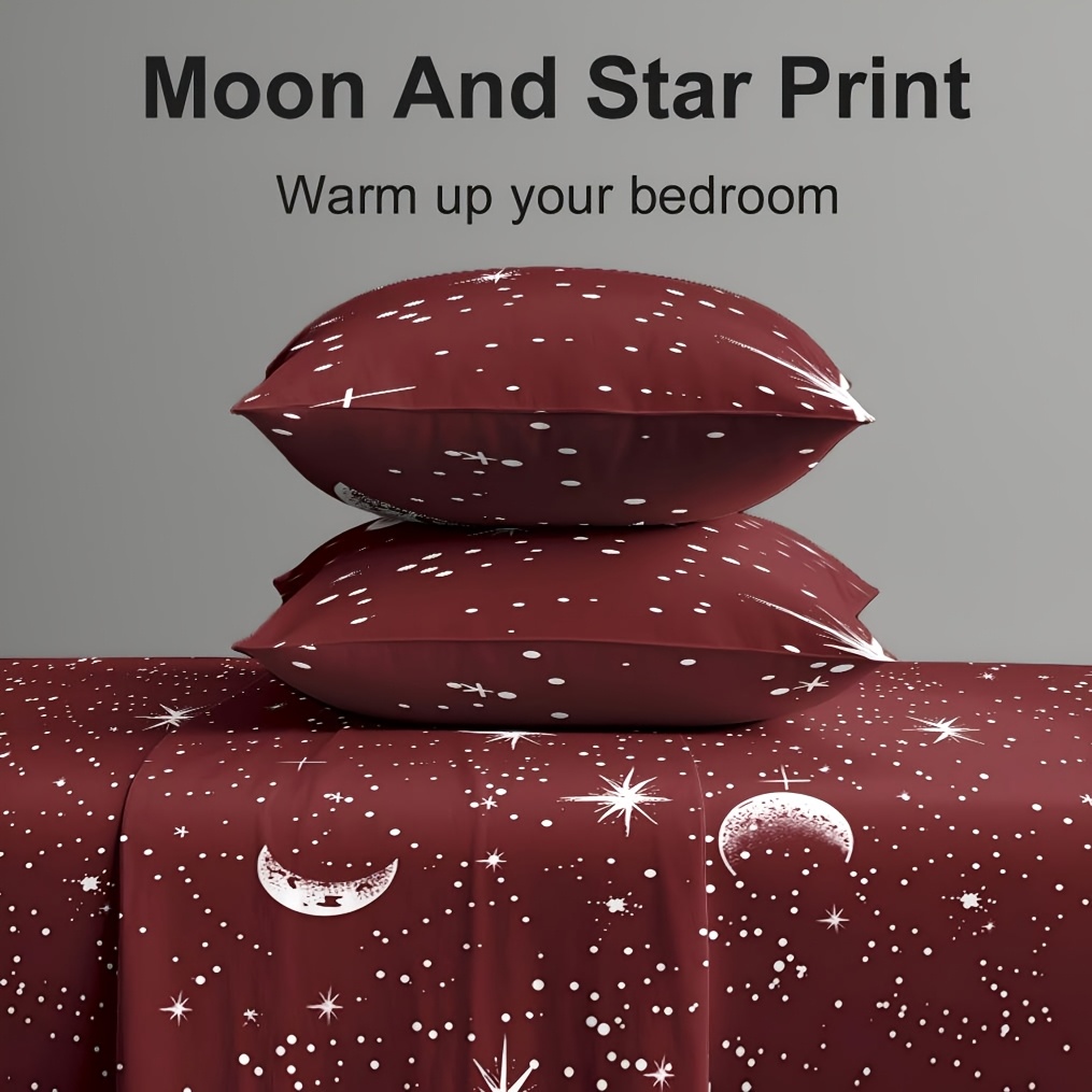 Fitted Bed Sheets Deep Pocket - 4-teiliges Mikrofaser-Bettwäscheset mit rotem Mond- und
