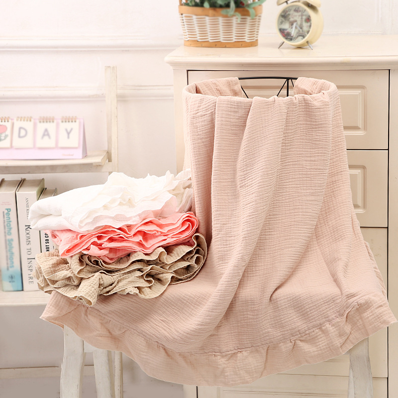 Muslin Cotton Bedspread - 100% Baumwolle Gerüschte Musselin-Decke, 2-lagige Sommer-Gaze-Überwürfe