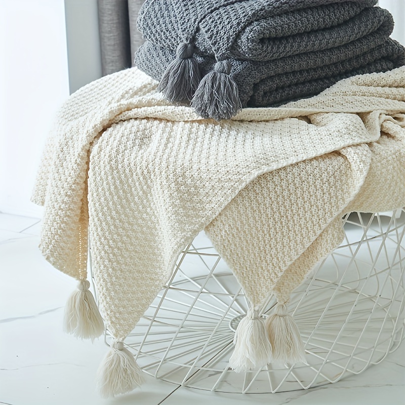 Boho Throw Blanket Fringe - Boho Strickdecke mit dekorativen Quasten und