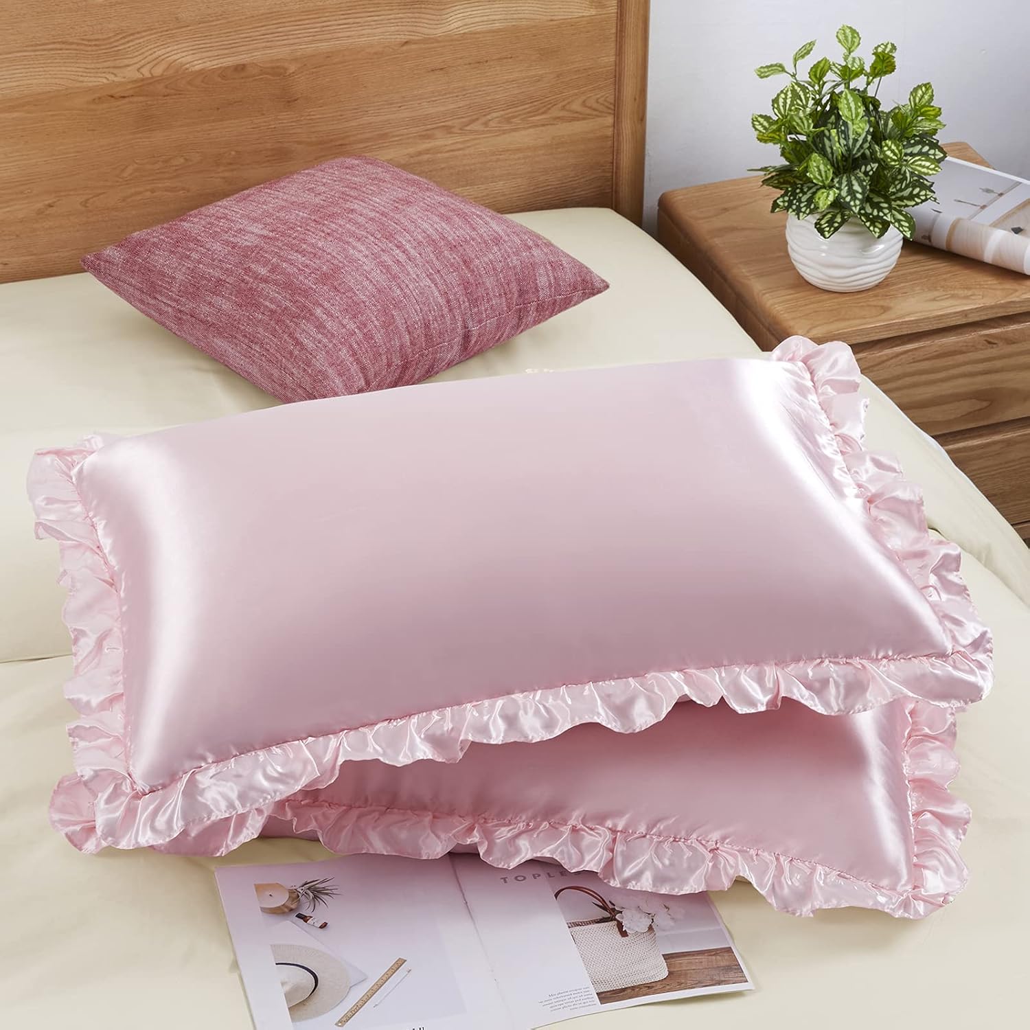 Satin Silk Pillowcase Hair Skin - 2 Stück Satin-Rüschenkissenbezüge für Haare und