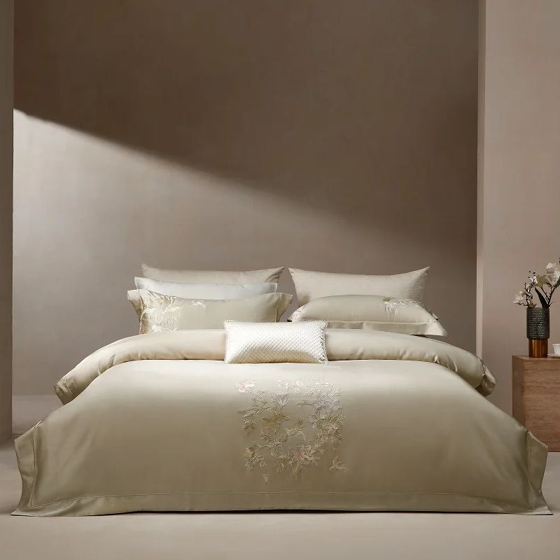Aesthetic Floral Duvet Cover - Hochpräzises Brokat-Lyocell-Baumwollblumen-Stickerei, luxuriöses Bettwäsche-Set, Bettbezug, flaches/Spannbettlaken,