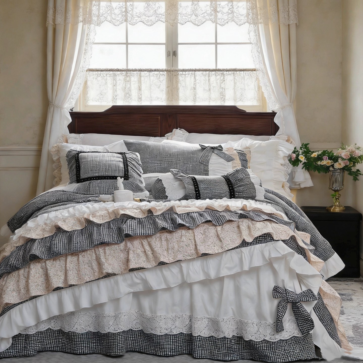 Aesthetic Floral Duvet Cover - Country Cottagecore Bettwäsche-Set Prinzessin Ästhetik Karierter
