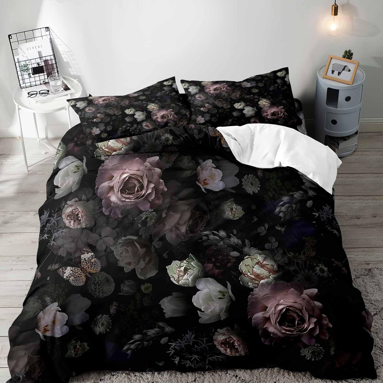 Schwarzes florales Bettbezug-K – Aesthetic Floral Duvet Cover Bewertung und Preis