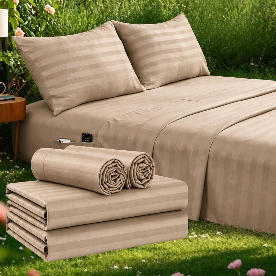 Gestreiftes Kühlbettwäsche-Set – Fitted Bed Sheets Deep Pocket Bewertung und Preis