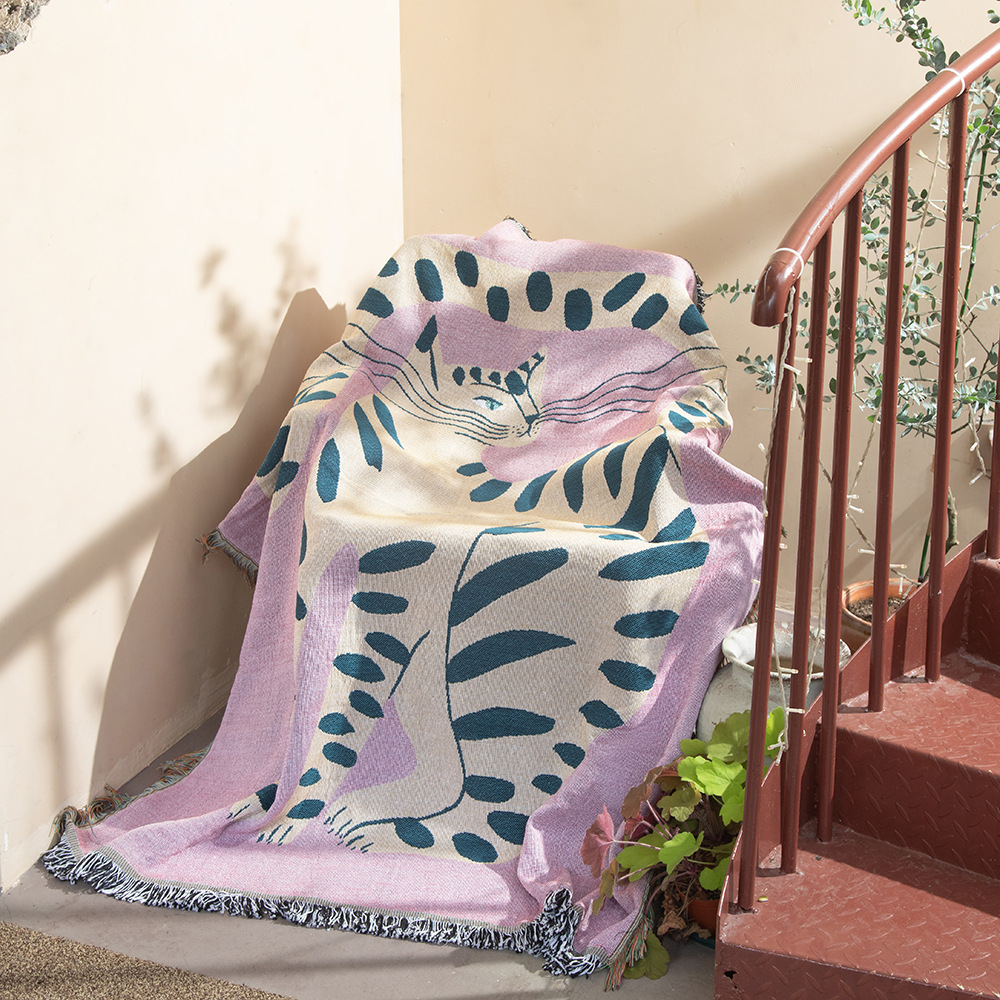 Boho Abstrakte Katzen-Jacquard – Boho Throw Blanket Fringe Bewertung und Preis