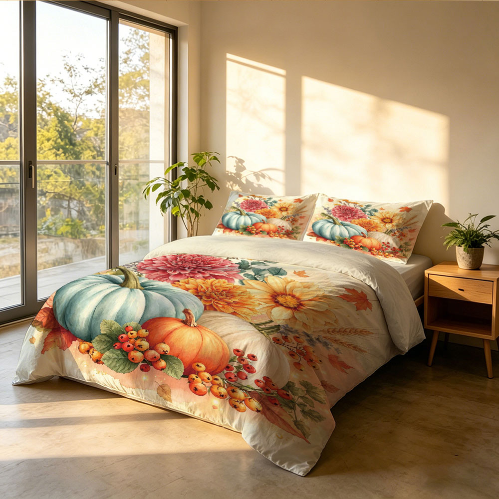 Aquarell Hellblaue Kürbis-Sonn – Aesthetic Floral Duvet Cover Bewertung und Preis