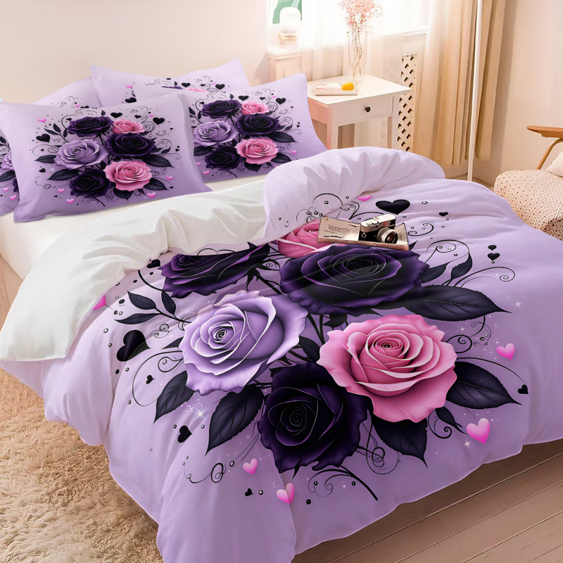 Lila Schwarz Rosa Rosen-Herz B – Aesthetic Floral Duvet Cover Bewertung und Preis