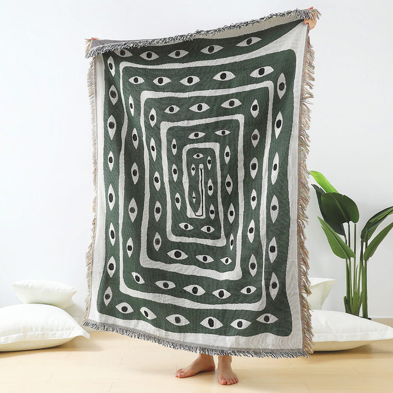 Grün-weiße Jacquard-Decke mit  – Boho Throw Blanket Fringe Bewertung und Preis